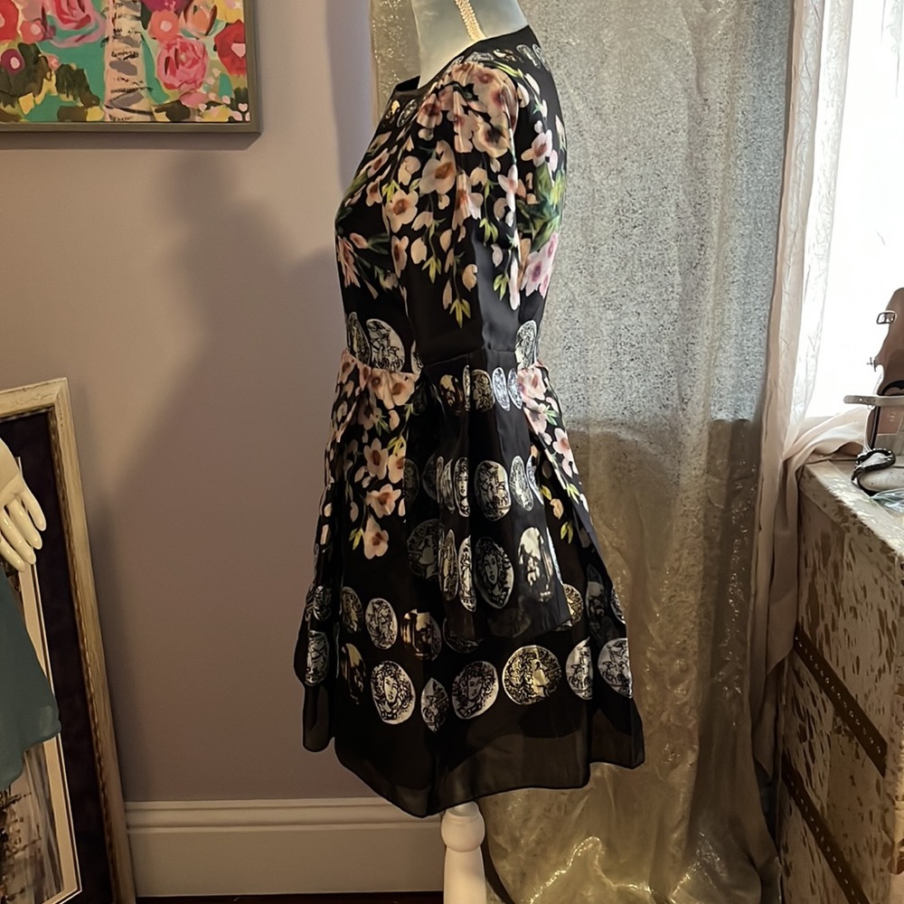Dolce and Gabbana inspired Coin-Print Bell-Sleeve Mini Dress Black - Picture 3 of 5